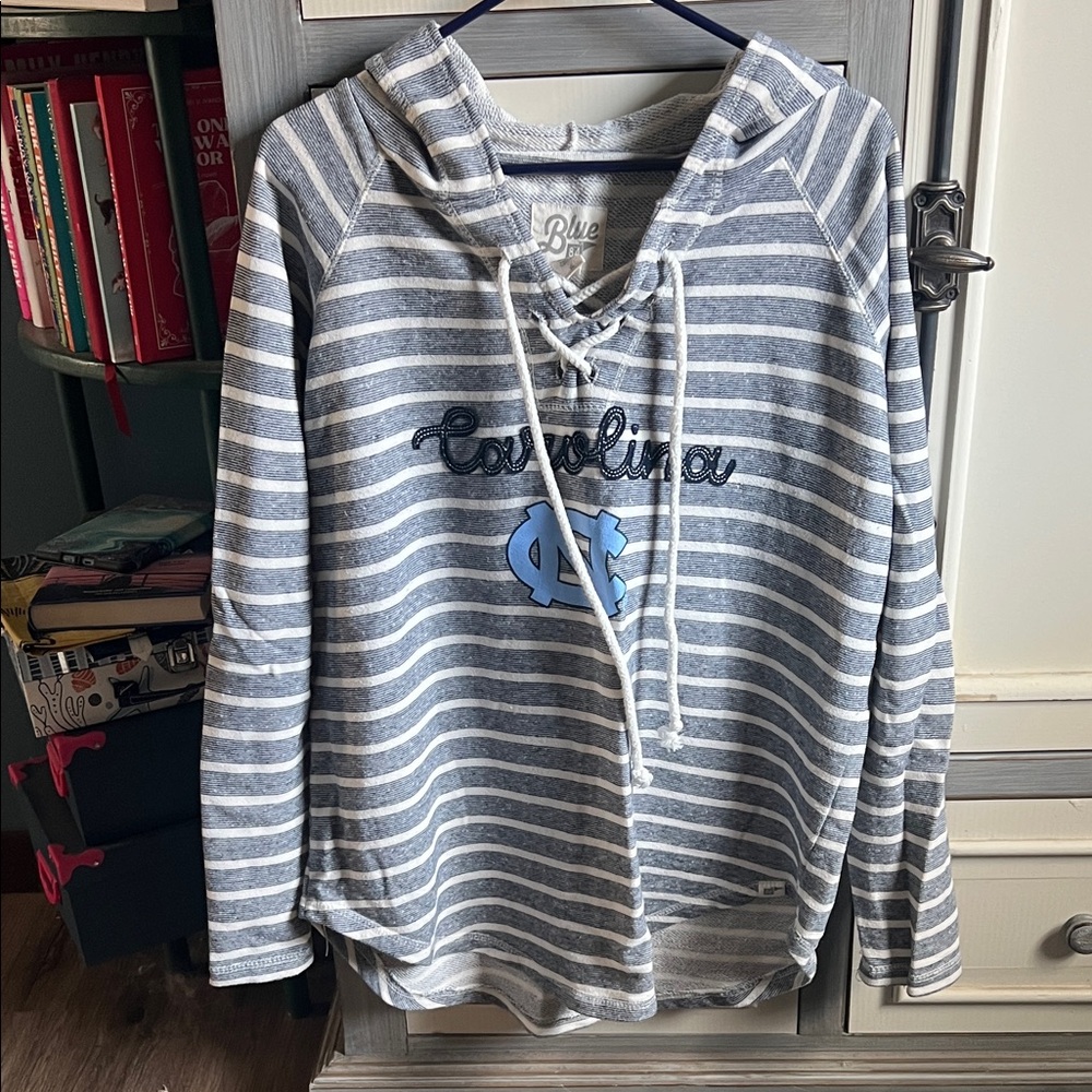 Blue and White Striped Hoodie